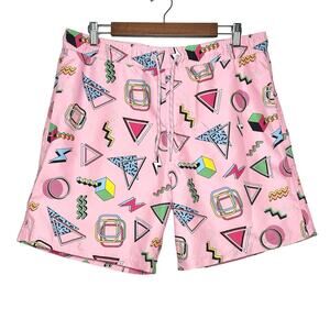 Men's Pink Geometric Print Flat Front Shorts